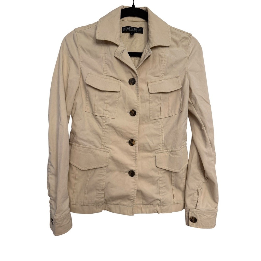 Lafayette 148 New York Petite Beige Cotton Utility Field Jacket Size 2P
